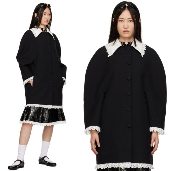 NEW! Shushu/Tong- Black Round Sleeve Coat White Collar UK 10 US 6 Oversized - Picture 1 of 15